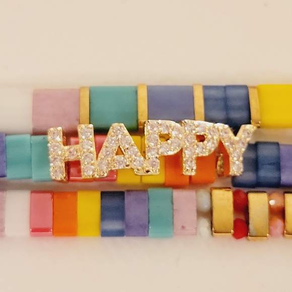 Fun Stackable "Happy" Stretch Bracelet by RUSH NIB - Picture 2 of 4